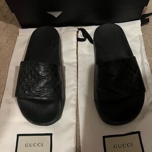 Gucci Embossed Black Slides